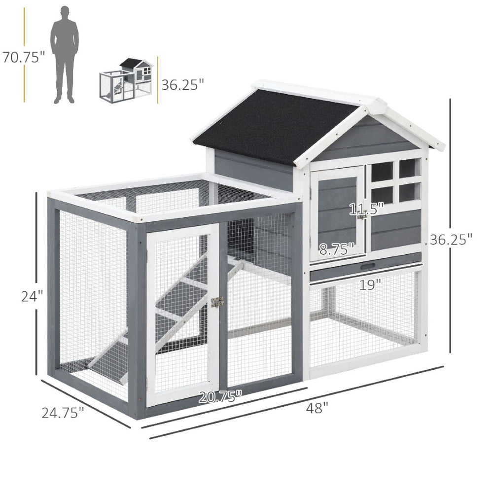 English Elm Spacious Fir Wood Rabbit Hutch with Split Level Run and Weatherproof Asphalt Roof T3971P436197