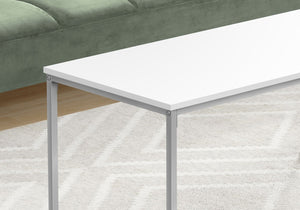 English Elm Coffee Table – Contemporary Rectangular Design With White Laminate Top & Grey Metal Legs For Modern Living B2710P219434