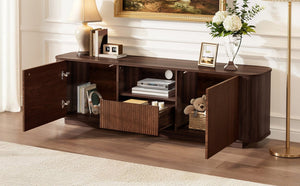 English Elm 70-inch Media Console with Sliding Groove Doors Solid Pine Legs and Cable Management N710P427899P