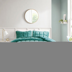 JLA Home Intelligent Design - 3 Plush Velvet Comforter Set with Hypoallergenic Down Alternative Fill, Box Quilting, OEKO-TEX Certified Teal ID10-2344