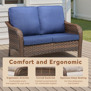 English Elm 49.6" Pe Wicker Patio Loveseat All-weather Steel Frame Deep Seat Outdoor Sofa Blue T3773P417379