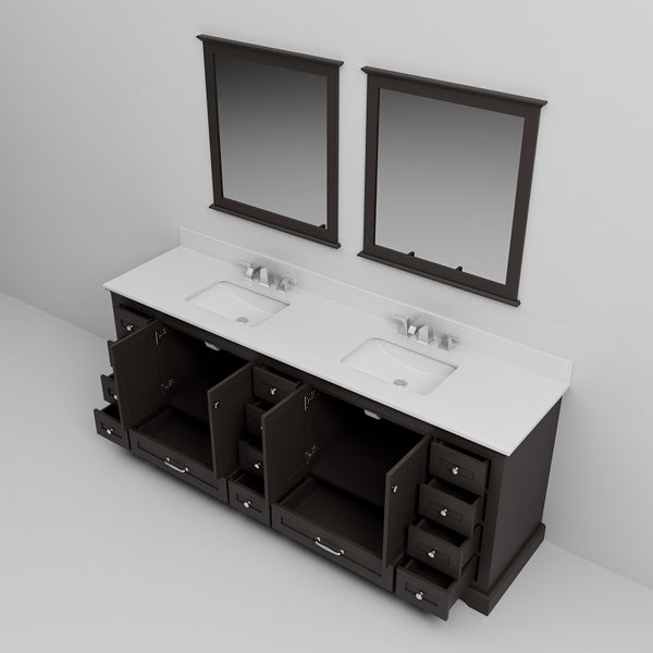 English Elm Espresso Double Bath Vanity 84in x22in with Cultured Marble Countertop, Chrome Faucets & Mirrors B2731S01091