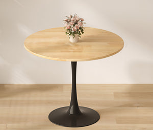 English Elm (Natural Wood Color) Modern Round Dining Table with MDF Top & Steel Tulip Base — Sturdy, Easy-Clean, Compact Design for Kitchen, Living Room, Office, 25.6" W2641P362139