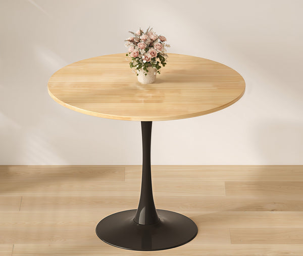 English Elm (Natural Wood Color) Modern Round Dining Table with MDF Top & Steel Tulip Base — Sturdy, Easy-Clean, Compact Design for Kitchen, Living Room, Office, 25.6" W2641P362139