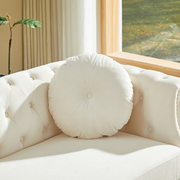 English Elm Velvet Chesterfield Tufted Sofa with Copper Stud Trim and Gold Legs for Glam Living Beige W834S00629