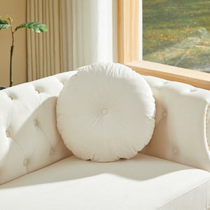 English Elm Velvet Chesterfield Tufted Sofa with Copper Stud Trim and Gold Legs for Glam Living Beige W834S00623