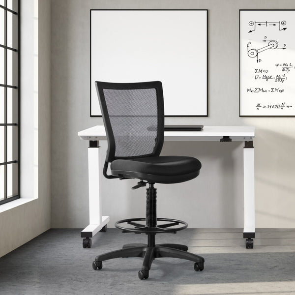 OSP Home Furnishings Soft Frame Drafting Chair with Mesh Back Plush Seat and Pneumatic Height Adjustment 69330-30