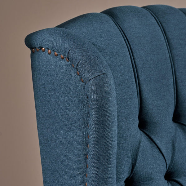 English Elm Charcoal Wingback Pushback Recliner with Button Tufted Diamond Fabric Upholstery Dark Blue N763P410529C