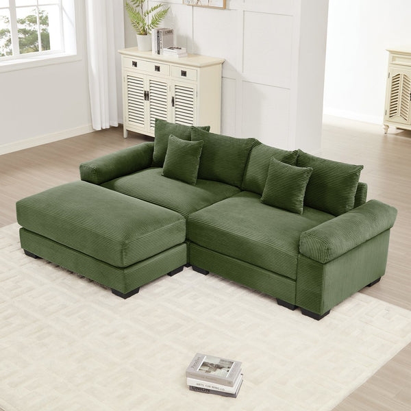 English Elm 92" Oversized Modular L-Shape Sectional Couch - Soft Corduroy, Deep Seats, Ergonomic Design & Pillows W714S01330