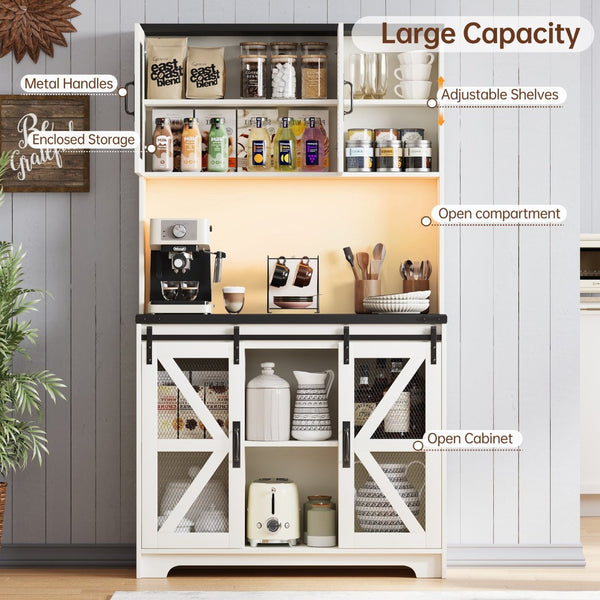 English Elm Pantry Hutch with Fluted Mdf Panels Charging Station Pegboard and Open Shelving T3773P416037