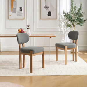 English Elm Wooden Wingback Dining Chairs Chenille Upholstered Farmhouse Set for Kitchen Comfort Grey W3244P316080
