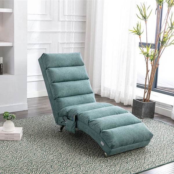 English Elm Linen Ergonomic Massage Chaise Lounge with Remote Control, 140° Recline, Heavy-Duty Frame, 5 Modes Teal W39539623