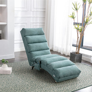 English Elm Linen Ergonomic Massage Chaise Lounge with Remote Control, 140° Recline, Foam Cushion Comfort and Sturdy Frame Teal W39539623