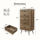 English Elm 5-Drawer Chest - Spacious and Stylish Chest Of Drawers, Dresser For Bedroom, Closet, Hallway, 23.6"W X 15.7"D X 48"H, Rustic Walnut