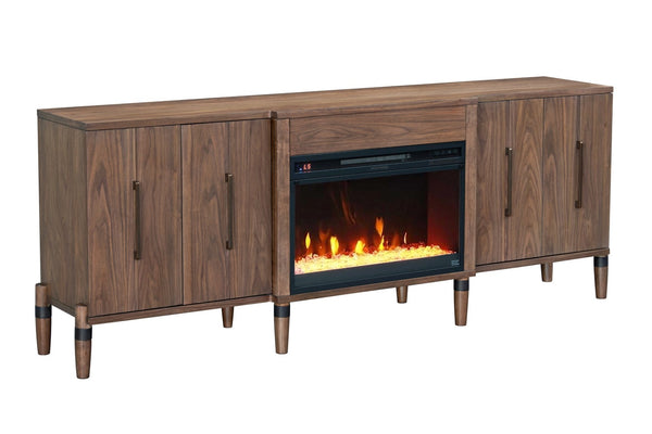 English Elm Tranquility Walnut Fireplace Tv Stand with Mid-century Legs Fits Tvs up to 90 Inches B108P411438