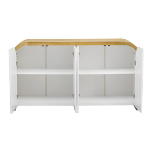 English Elm U_STYLE Curved 4-Door Wavy Panel Cabinet with Adjustable Shelves, MDF-Pine Top, 220lb Capacity, Stylish Storage White WF530090AAK