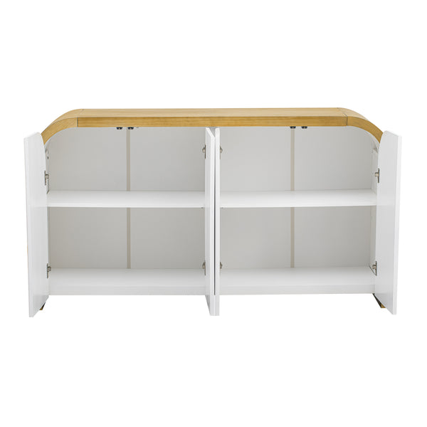 English Elm U_STYLE Curved 4-Door Wavy Panel Cabinet with Adjustable Shelves, MDF-Pine Top, 220lb Capacity, Stylish Storage White WF530090AAK