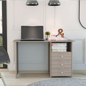 English Elm Jacksonville Beige 3-Drawer Computer Desk with Open Cabinet, Spacious 47.2" Worksurface & Storage B128P148721