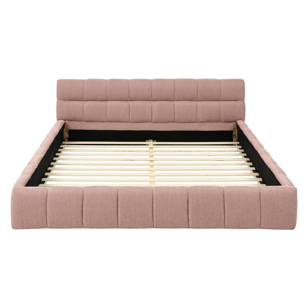 English Elm Queen Size Upholstered Platform Bed In Soft Pink Chenille - No Box Spring Needed, Stylish & Durable W487S00320-GIGA