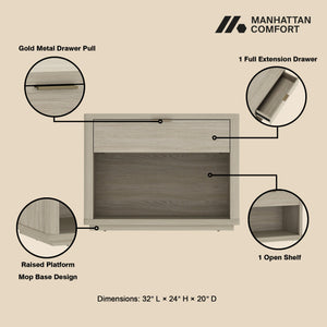 English Elm Evelyn 32" Nightstand In Natural Finish - Modern Minimalist Design With 1 Drawer & Open Shelf Storage B365P398519