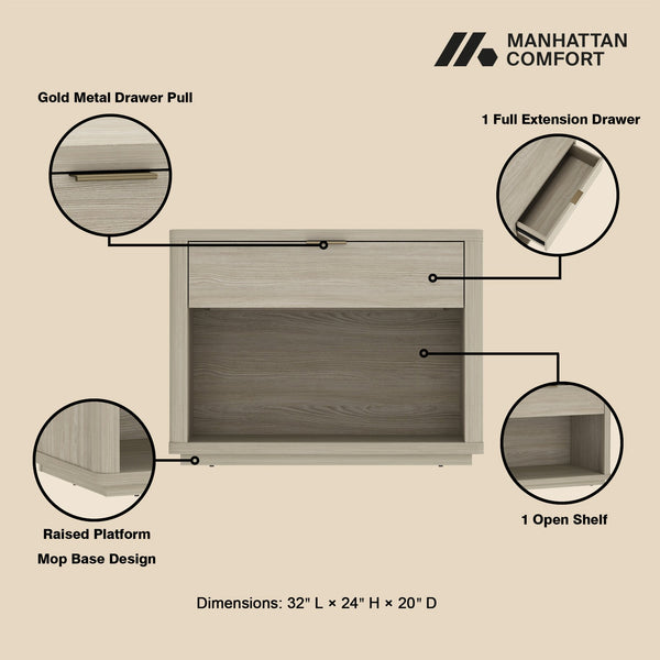 English Elm Evelyn 32" Nightstand In Natural Finish - Modern Minimalist Design With 1 Drawer & Open Shelf Storage B365P398519