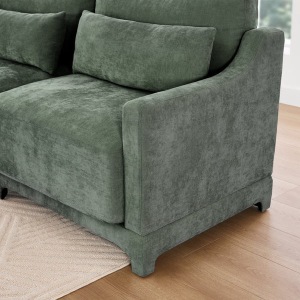 English Elm Three-Seater Sofa With Ergonomic Lumbar Pillow, Chenille Upholstery & Elegant Wooden Base For Comfort W714S01216-GIGA