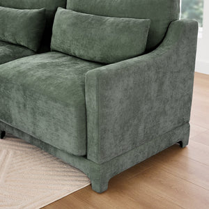 English Elm Two chenille two-seater sofa with ergonomic lumbar support, tufted elegant design, sturdy wood frame, plush sponge cushions, versatile for living rooms and reading nooks Green W714S01213