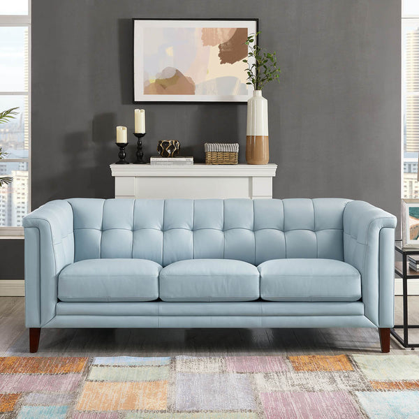 English Elm Arvo Leather Sofa with Top-Grain Seating, Pocket Coil Comfort, Kiln-Dried Frame for Durability Blue B2705P324380