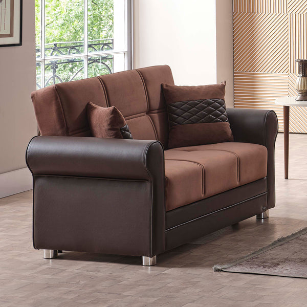English Elm PrimeNest Ithara convertible upholstered loveseat with storage, sleeper sofa, leatherette comfort and sturdy design Brown PU,Reddish Brown B030P281719
