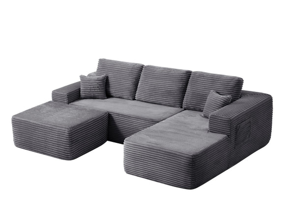 English Elm 104" Modular U-shape Sectional Plush Corduroy Deep Seat Sofa for Modern Living Rooms W3975S00038
