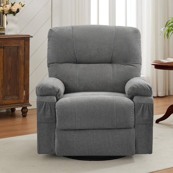 English Elm Recliner Grey 360° Swivel Rocking Lounge Chair with Thick Cushions, Arm Pockets & 330lb Metal Frame W1521P265833