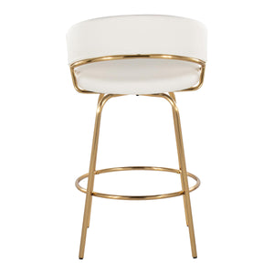 English Elm Jie Contemporary Counter Stool Set of 2 - Gold Metal Frame, White Faux Leather Swivel, Round Footrest B202S00335