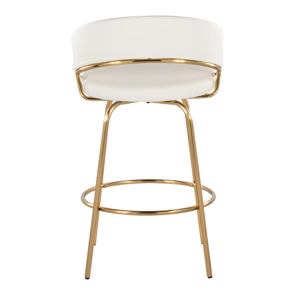 English Elm Jie Contemporary Counter Stool Set of 2 - Gold Metal Frame, White Faux Leather Swivel, Round Footrest B202S00335