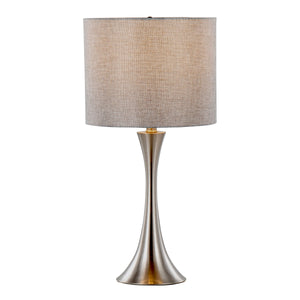 English Elm Lenuxe 24" Contemporary Metal Table Lamp Set of 2 with Metallic Linen Drum Shade and 3-Way Switch Grey B202P224069
