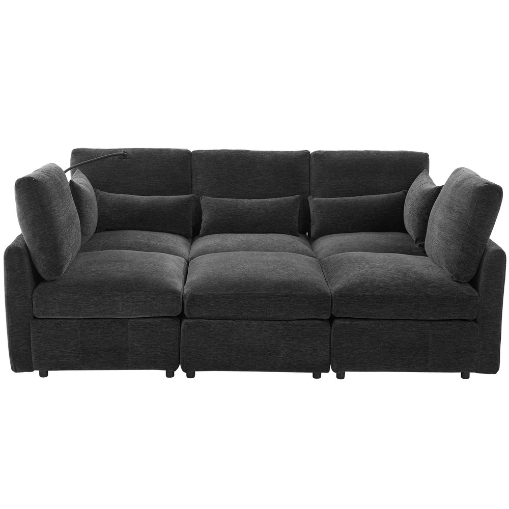 English Elm Modern Sectional Sofa: Versatile U-Shaped Couch With Usb Ports, Movable Ottoman & Lumbar Pillows N719S002050B