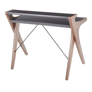 English Elm Archer Walnut Frame Desk with Grey Wood Top – Two-Tier Contemporary Workstation with Hutch, 49" B202P223955