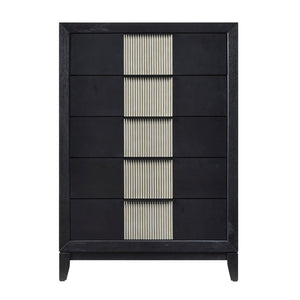English Elm Contemporary Solid Wood 5-drawer Chest with Reeded Panels for Bedroom Storage B011P456450