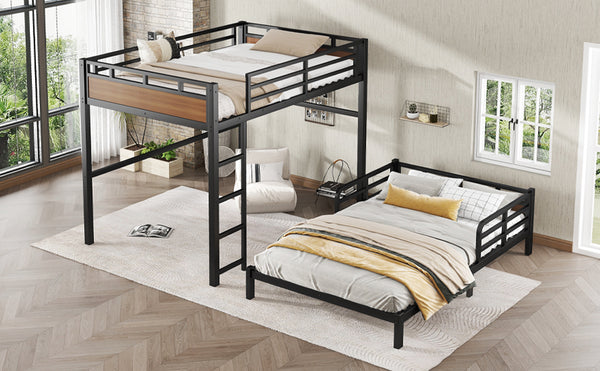 English Elm Full Metal Bunk Bed With Walnut Finish - Versatile Loft Style, Sturdy Design, Easy Assembly, Space-Saving W1580S00227