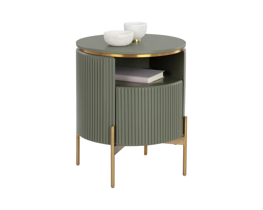 Sunpan PALOMA Sage Green Sculptural End Table with Gold Accents - Modern Elegance for Any Space 110397