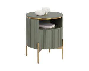 Sunpan PALOMA Sage Green Sculptural End Table with Gold Accents - Modern Elegance for Any Space 110397