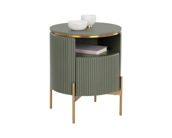 Sunpan Paloma End Table - Luxurious Sculptural Design with Antique Gold Accents for Elegant Interiors Sage Green
