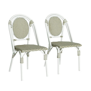 English Elm French Bistro Outdoor Dining Chairs Woven Rattan Aluminum Frame Patio Set of 2 N772P356258G