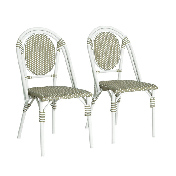 English Elm French Bistro Outdoor Dining Chairs Woven Rattan Aluminum Frame Patio Set of 2 N772P356258G