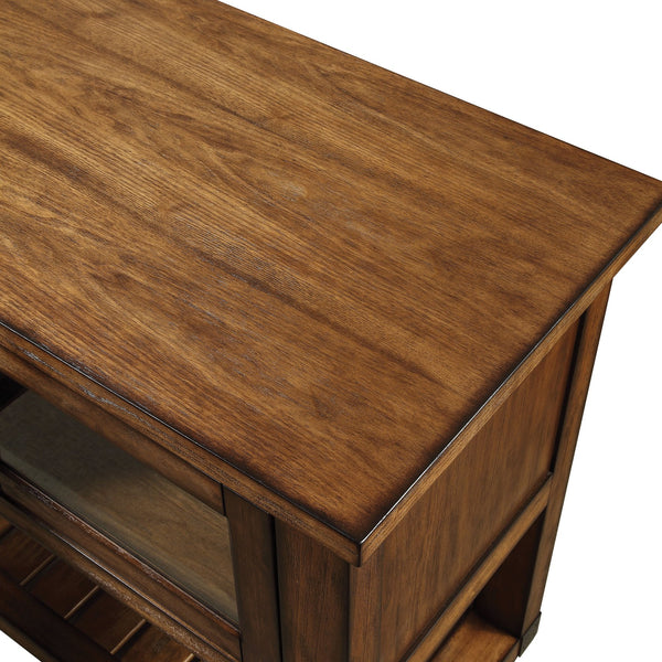 English Elm Kadri Distressed Chestnut Kitchen Cart with Glass Doors, 2 Drawers, Slatted Shelf & Locking Casters B2726P272327
