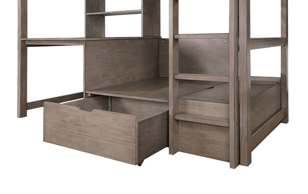 English Elm Modern Twin-Over-Full Bunk Bed with Angled Ladder, Solid Hardwood Frame and Patented Lock Joint Warm Grey 45 L x 72 W x 5 H B2741S00325