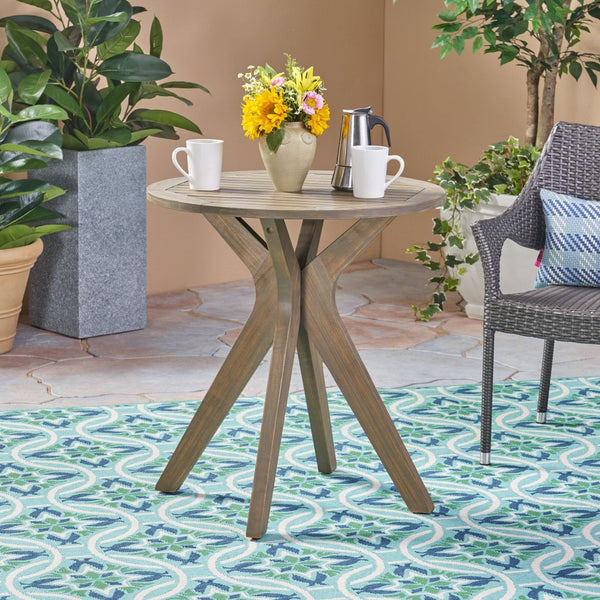 English Elm Stamford Solid Acacia Round Side Table Slatted X-base Design for Patio or Living Room Grey N770P414166G