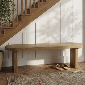 English Elm Indoor Solid Pine Dining Bench Seats Three Adults Farmhouse Style Kitchen Seating N779P329126N