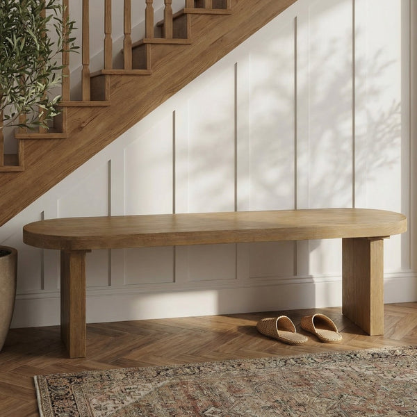 English Elm Indoor Solid Pine Dining Bench Seats Three Adults Farmhouse Style Kitchen Seating N779P329126N