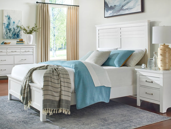 English Elm White Solid Wood Full Panel Bed Farmhouse Headboard Accent Rail Bedroom Frame B011S01209