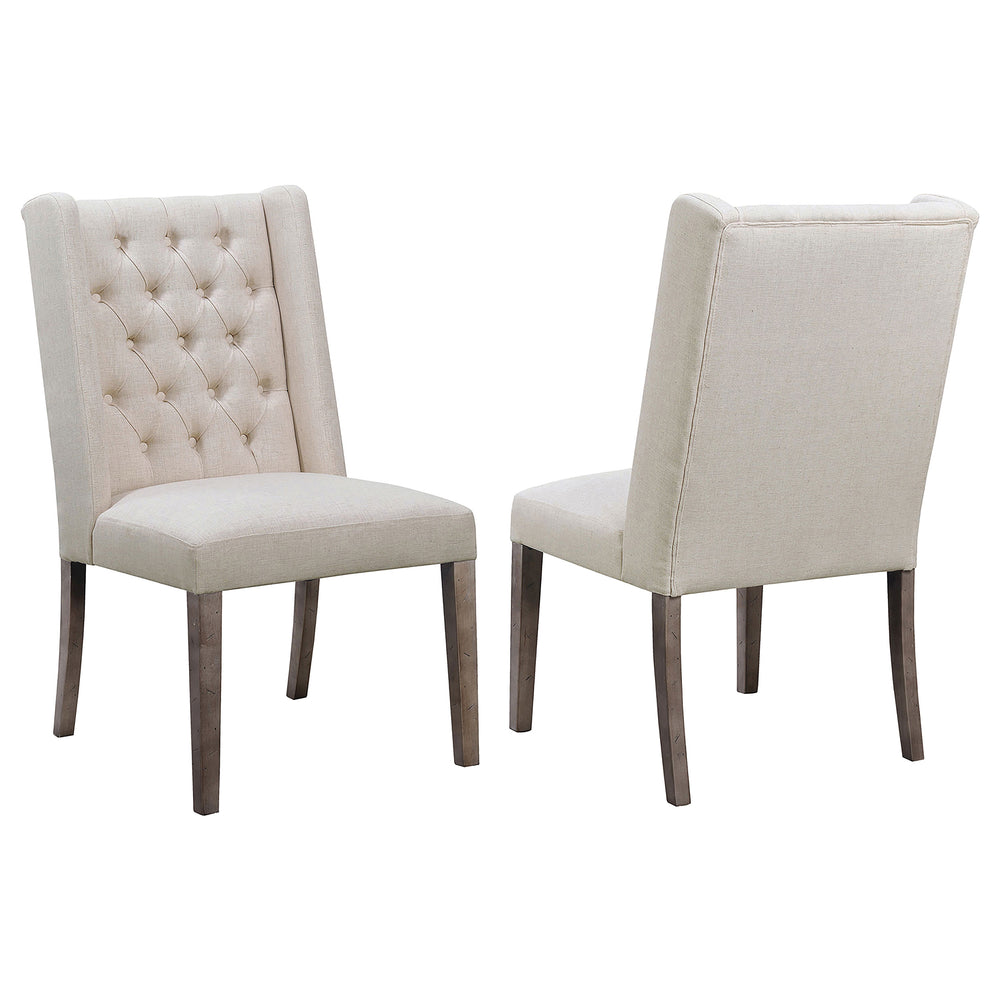 English Elm Lily Tufted Beige & Dark Brown Upholstered Dining Side Chair Set of 2 — Plush Cushioning, Elegant Comfort, Hardwood Frame B062P328706